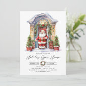 Feestelijke Santa Holiday Open House Kaart (Staand voorkant)