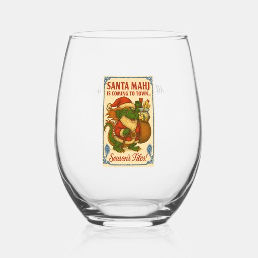 Feestelijke Santa Mahj-wijn glas (Voorkant)