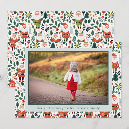 Feestelijke Santa Patroon Kerstmis Foto Feestdagenkaart (Voorkant / Achterkant)