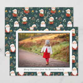 Feestelijke Santa Patroon Kerstmis Foto Feestdagenkaart