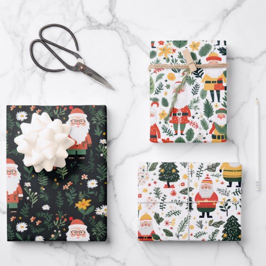 Feestelijke Santa Patroon Wrapping Papier Bladen Inpakpapier Vel (Voorkant)
