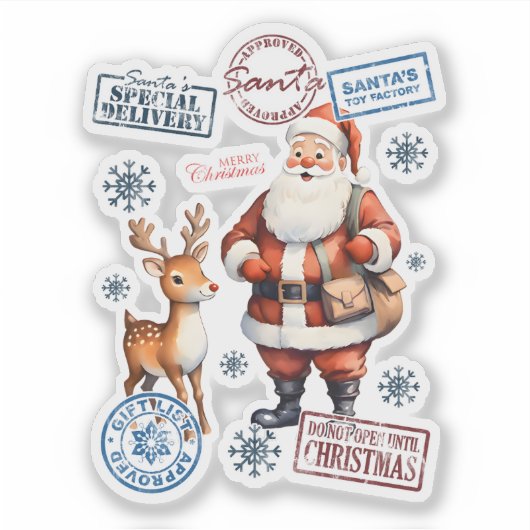 Feestelijke Santa & Reindeer Stickers (Voorkant)