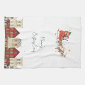 Feestelijke Santa rendieren schattig waterverf ker Theedoek (Horizontaal)