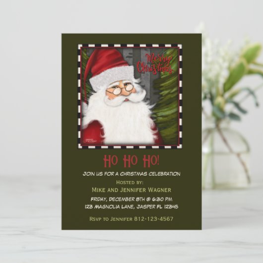 Feestelijke Santa Rood Groen Vrolijk Kerstfeest Kaart (Staand voorkant)