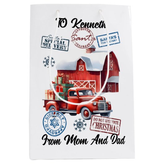 Feestelijke Santa Sack met vakantie Stickers en ge Medium Cadeauzakje (Voorkant)