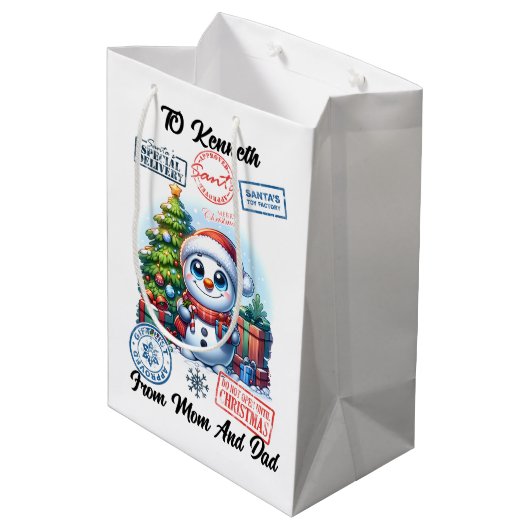 Feestelijke Santa Vakantie Decoraties Medium Cadeauzakje (Achterkant Gekanteld)