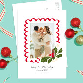 Feestelijke Scallop Lijst met Holly Photo Holiday Feestdagenkaart