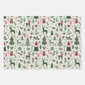 Feestelijke Scandinavische Holly & Reindeer Kerstm Inpakpapier Vel (Voorkant 2)