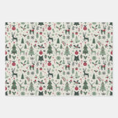 Feestelijke Scandinavische Holly & Reindeer Kerstm Inpakpapier Vel (Voorkant)