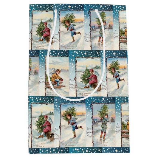 Feestelijke  schaatsengelen medium cadeauzakje (Voorkant)