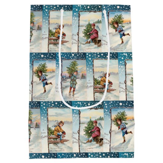 Feestelijke  schaatsengelen medium cadeauzakje (Achterkant)