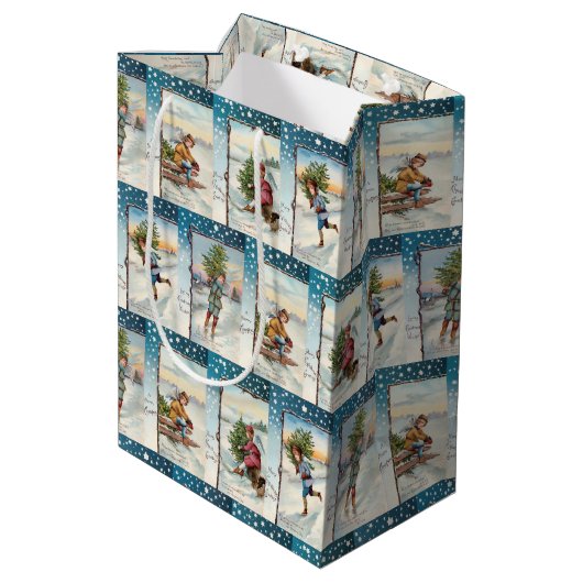 Feestelijke  schaatsengelen medium cadeauzakje (Achterkant Gekanteld)