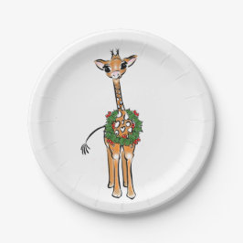 Feestelijke schattige kerst Giraffe rode groene kr Papieren Bordje