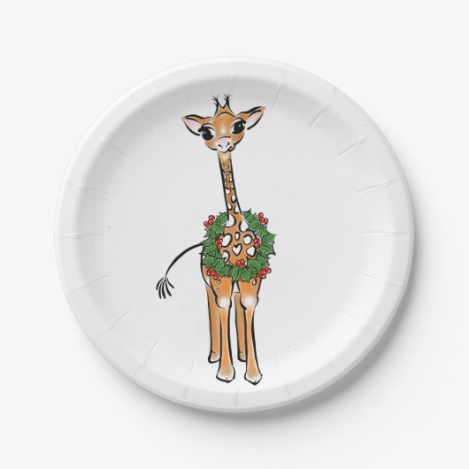 Feestelijke schattige kerst Giraffe rode groene kr Papieren Bordje (Voorkant)
