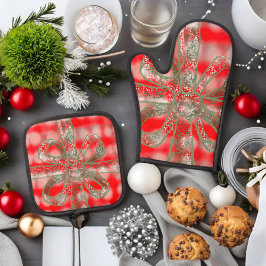 Feestelijke schattige plaid rood wit grijs salie g ovenwant & pannenlap set