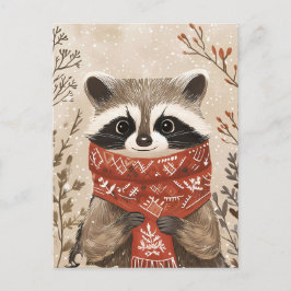 Feestelijke schattige Racoon Kerstgroet Briefkaart
