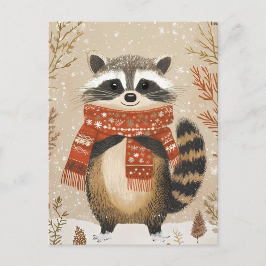 Feestelijke schattige Racoon Kerstgroet Briefkaart (Voorkant)