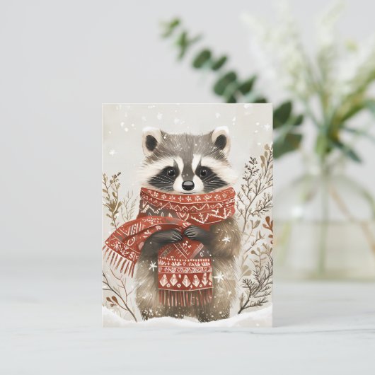 Feestelijke schattige Racoon Kerstgroet Briefkaart (Staand voorkant)