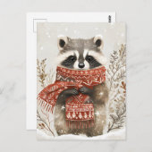 Feestelijke schattige Racoon Kerstgroet Briefkaart (Voorkant / Achterkant)