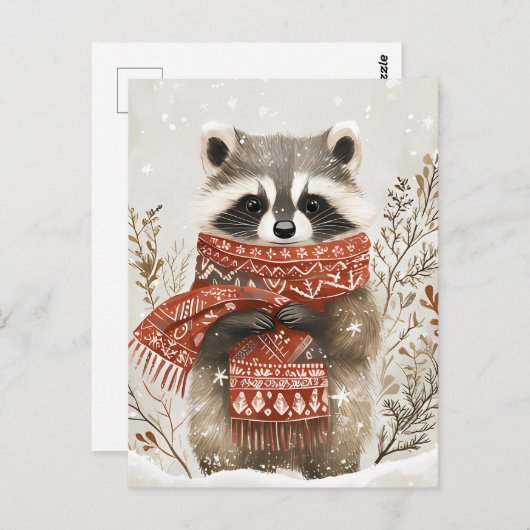 Feestelijke schattige Racoon Kerstgroet Briefkaart (Voorkant / Achterkant)
