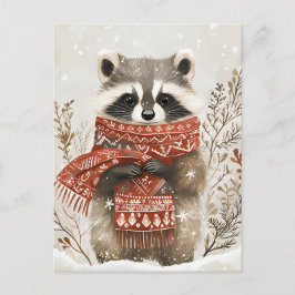 Feestelijke schattige Racoon Kerstgroet Briefkaart