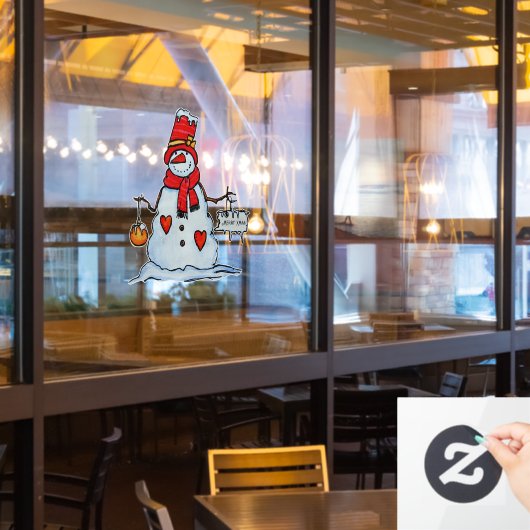 Feestelijke schattige sneeuwman raamsticker (Restaurant Raam)
