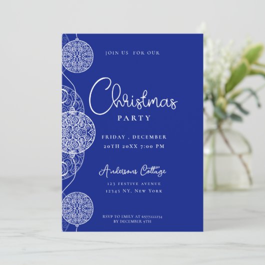 Feestelijke Schattigee Blue Christmas Party Kaart (Staand voorkant)