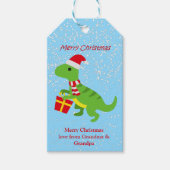 Feestelijke Schattigee Dinosaurus TRex Blauw Kinde Cadeaulabel (Voorkant)