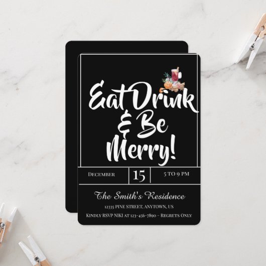 Feestelijke Schattigee Drinken Party Eet Drink & W Kaart (Voorkant / Achterkant in situ)