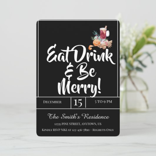 Feestelijke Schattigee Drinken Party Eet Drink & W Kaart (Staand voorkant)