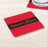 Feestelijke Schattigee felrode strepen Santa's Elv Kartonnen Onderzetters (Schuin)