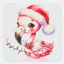 Feestelijke Schattigee flamingo verpakt in kerstve Vierkante Sticker