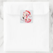 Feestelijke Schattigee flamingo verpakt in kerstve Vierkante Sticker (Tas)