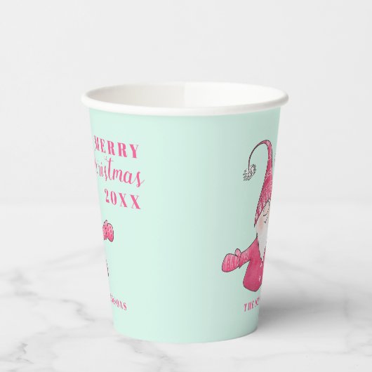 Feestelijke Schattigee Gnome Pink en Mint Green Ch Papieren Bekers (Links)