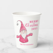 Feestelijke Schattigee Gnome White en Pink Christm Papieren Bekers (Achterkant)