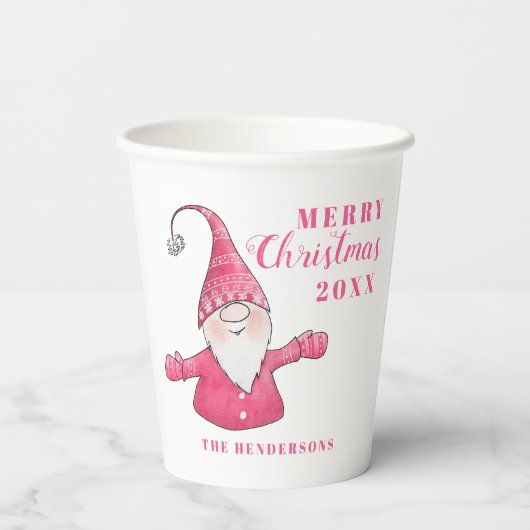 Feestelijke Schattigee Gnome White en Pink Christm Papieren Bekers (Achterkant)