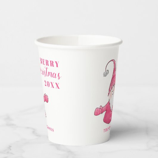 Feestelijke Schattigee Gnome White en Pink Christm Papieren Bekers (Links)