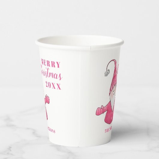 Feestelijke Schattigee Gnome White en Pink Christm Papieren Bekers (Rechts)
