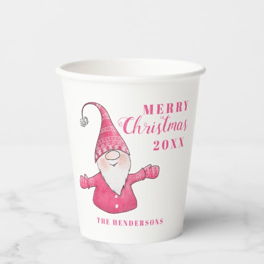 Feestelijke Schattigee Gnome White en Pink Christm Papieren Bekers (Voorkant)