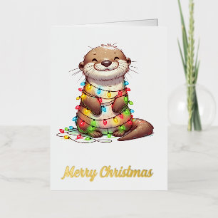 Feestelijke Schattigee kerst otter gewikkeld in Li Folie Wenskaart