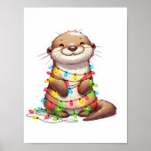 Feestelijke Schattigee kerst otter gewikkeld in Li Poster (Voorkant)