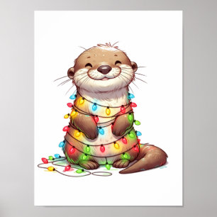 Feestelijke Schattigee kerst otter gewikkeld in Li Poster