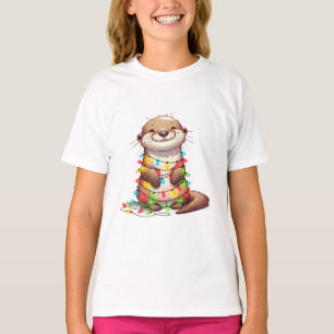 Feestelijke Schattigee kerst otter gewikkeld in Li T-shirt