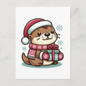 Feestelijke Schattigee Kerst Otter verpakt in sjaa Briefkaart (Voorkant)