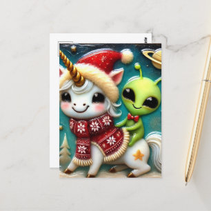 Feestelijke Schattigee kerstalien en eenhoorn Briefkaart