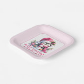 Feestelijke Schattigee Pinguïn Roze Custom Merry C Papieren Bordje (Gebogen)