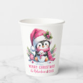 Feestelijke Schattigee Pinguïn Roze Vrolijk Kerstf Papieren Bekers (Achterkant)