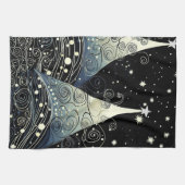 Feestelijke schemering Kerstbomen Theedoek (Horizontaal)