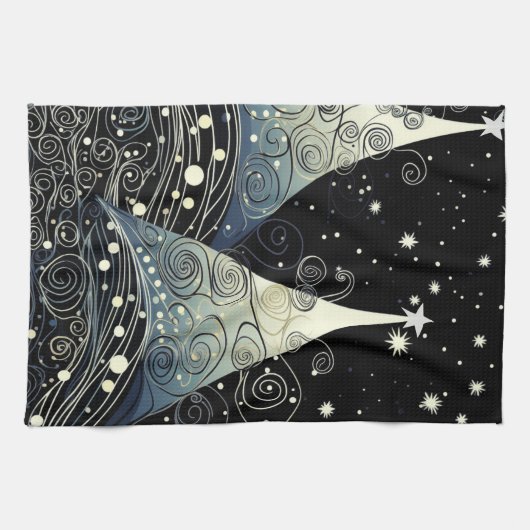 Feestelijke schemering Kerstbomen Theedoek (Horizontaal)