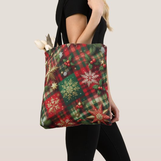Feestelijke Schotse ruit Tote Bag (Dichtbij)